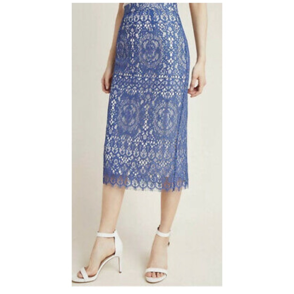 NWOT Anthro Blue Lace Midi Skirt